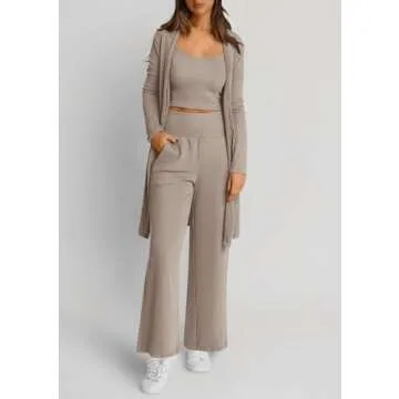 PRETTYGARDEN Women’s 3 Piece Pajamas Lounge Set - Khaki