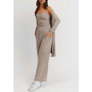 PRETTYGARDEN Women’s 3 Piece Pajamas Lounge Set - Khaki