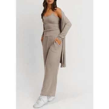 PRETTYGARDEN Women’s 3 Piece Pajamas Lounge Set - Khaki