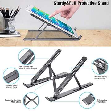 Laptop Stand, Adjustable Height Portable Laptop Riser, Ergonomic Collapsible Aluminum Alloy Laptop Stand,Compatible with MacBook, iPad, HP, Lenovo, Dell, 10-15.6” Laptops & Tablets