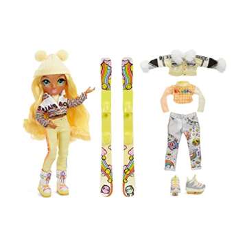 Rainbow High Winter Break Sunny Madison – Yellow Fashion Doll and Playset with 2 Designer Outfits, Pair of Skis & Accessories