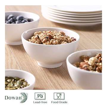 DOWAN 10 OZ Small Dessert Bowls - 4.5" Ceramic Cereal Bowls Set of 8 - Porcelain White Bowls for Side Dishes, Rice, Ice Cream, Oatmeal, Fruit, Soup - Dishwasher & Microwave Safe