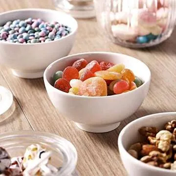 DOWAN 10 OZ Small Dessert Bowls - 4.5" Ceramic Cereal Bowls Set of 8 - Porcelain White Bowls for Side Dishes, Rice, Ice Cream, Oatmeal, Fruit, Soup - Dishwasher & Microwave Safe