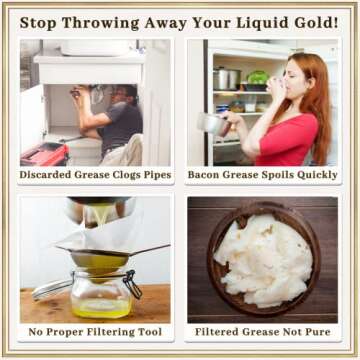 Ayerphalo Bacon Grease Container with Strainer - 46OZ Large Capacity, With Silicone Wooden Spatula, ...