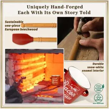 Ayerphalo Bacon Grease Container with Strainer - 46OZ Large Capacity, With Silicone Wooden Spatula, Enamel Bacon Grease Keeper for Bacon Drippings, Farmhouse Red Kitchen Decor, Dishwasher Safe