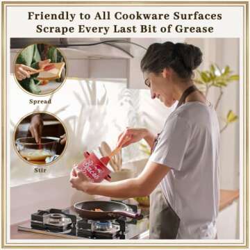 Ayerphalo Bacon Grease Container with Strainer - 46OZ Large Capacity, With Silicone Wooden Spatula, Enamel Bacon Grease Keeper for Bacon Drippings, Farmhouse Red Kitchen Decor, Dishwasher Safe