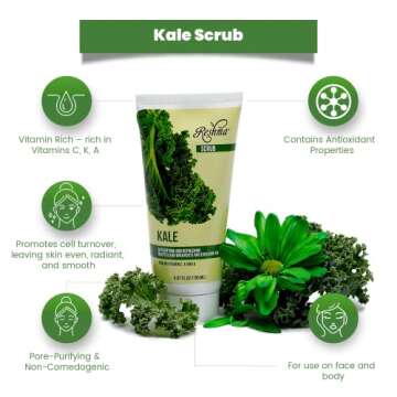 Reshma Beauty Kale Scrub | Dual Action Cleanser Face & Body Scrub | Gentle for All Skin Types and Dull Skin|Purifying and Hydrating| Enhances Natural Glow| Cruelty Free (Pack of 1), 5.07 oz