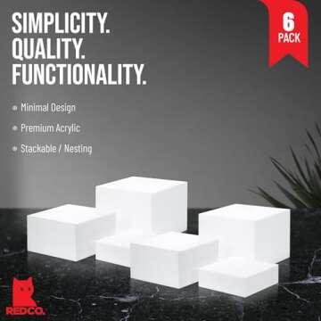Red Co. Set of 3 Glossy White Acrylic Cube Display Nesting Risers with Hollow Bottoms - 2 Pack
