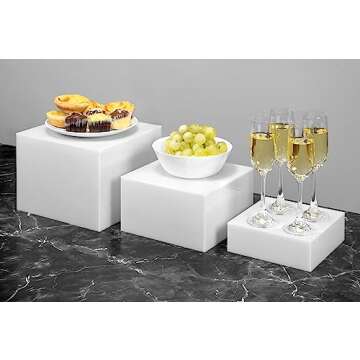 Red Co. Set of 3 Glossy White Acrylic Cube Display Nesting Risers with Hollow Bottoms - 2 Pack