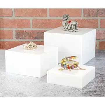 Red Co. Set of 3 Glossy White Acrylic Cube Display Nesting Risers with Hollow Bottoms - 2 Pack