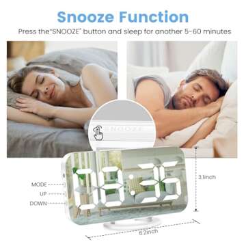 Muoigoe Digital Alarm Clock,Large Display LED And Mirror Desk Clock With Dual USB Charger Ports, 3 Levels Brightness,12/24H Alarm Clocks, Modern Electronic Clock for Bedroom Living Room Office - White