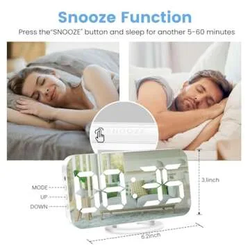 Muoigoe Digital Alarm Clock,Large Display LED And Mirror Desk Clock With Dual USB Charger Ports, 3 Levels Brightness,12/24H Alarm Clocks, Modern Electronic Clock for Bedroom Living Room Office - White