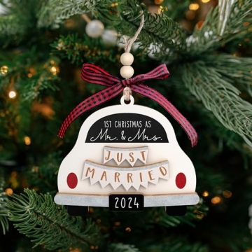Wedding Gifts - Mr and Mrs Gifts - Wedding Gifts for Couples 2024, Wedding Gifts for Couple, Bride - First Christmas Married Ornament 2024-1st Married Bridal Shower Gifts - Wood Ornament