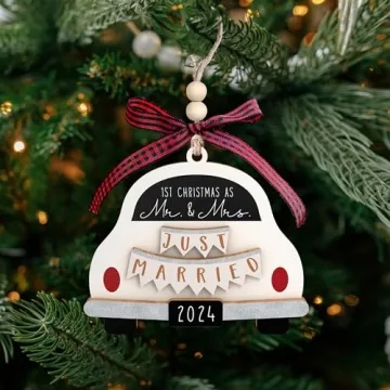 Wedding Gifts - Mr and Mrs Gifts - Wedding Gifts for Couples 2024, Wedding Gifts for Couple, Bride - First Christmas Married Ornament 2024-1st Married Bridal Shower Gifts - Wood Ornament