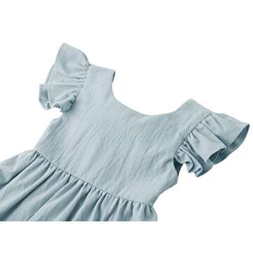 Dutebare Toddler Baby Girls Dress Cotton Linen Ruffle Sleeveless Halter Kids Casual Beach Dresses Light Blue 100