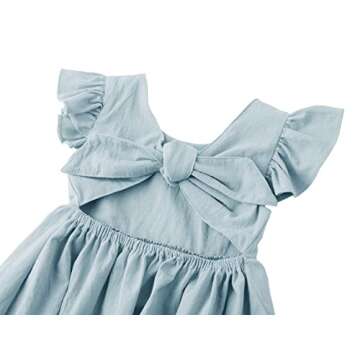 Dutebare Toddler Baby Girls Dress Cotton Linen Ruffle Sleeveless Halter Kids Casual Beach Dresses Light Blue 100