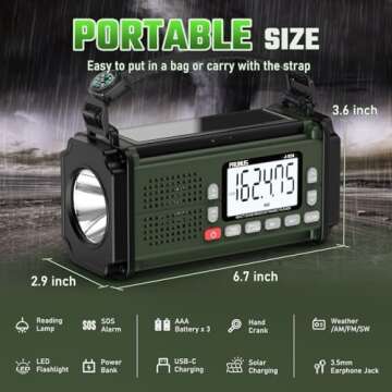 PRUNUS 10000mAh Hand Crank Radio Solar, Battery Powered and USB Charging Emergency Radio, NOAA Weather Radio AM/FM/SW, Torch& Reading Light, SOS Alarm, Power Bank, Compass for Camping 924