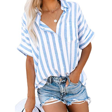HOTAPEI Womens Summer V Neck Striped Blouse for Casual Style