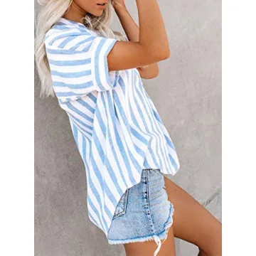 HOTAPEI Womens Summer V Neck Striped Blouse for Casual Style