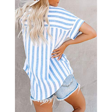 HOTAPEI Womens Summer V Neck Striped Blouse for Casual Style