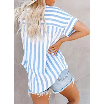 HOTAPEI Womens Summer V Neck Striped Blouse for Casual Style