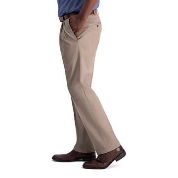Haggar Men's Iron Free Premium Khaki Classic Fit Expandable Waist Trouser Pants