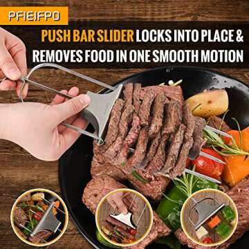 Grilling Savant 3 Way Skewers,14 Inch Metal Skewers for Grilling,Easy to Use Push Bar Slider, BBQ Accessory, Perfect for Meat,Veggies,Fruits,Marshmallow Roasting Sticks Grill Kabob Skewer.