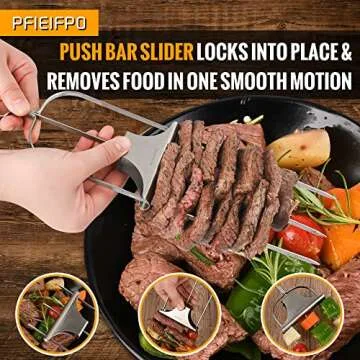 Grilling Savant 3 Way Skewers,14 Inch Metal Skewers for Grilling,Easy to Use Push Bar Slider, BBQ Accessory, Perfect for Meat,Veggies,Fruits,Marshmallow Roasting Sticks Grill Kabob Skewer.