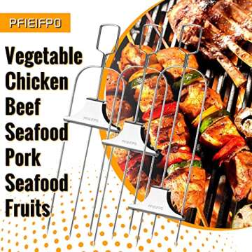 Grilling Savant 3 Way Skewers,14 Inch Metal Skewers for Grilling,Easy to Use Push Bar Slider, BBQ Accessory, Perfect for Meat,Veggies,Fruits,Marshmallow Roasting Sticks Grill Kabob Skewer.