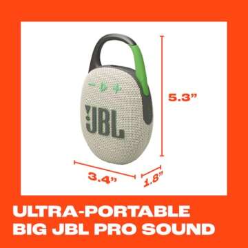 JBL Clip 5 - Ultra-Portable, Waterproof & Dustproof Bluetooth Speaker, Big Pro Sound with Punchy bass, Integrated Carabiner, Up to 12 Hours of Play, Made in Part with Recycled Materials (Sand)