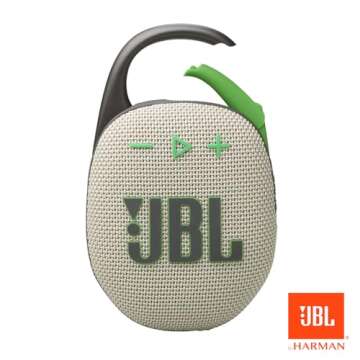 JBL Clip 5 - Ultra-Portable, Waterproof & Dustproof Bluetooth Speaker, Big Pro Sound with Punchy bass, Integrated Carabiner, Up to 12 Hours of Play, Made in Part with Recycled Materials (Sand)