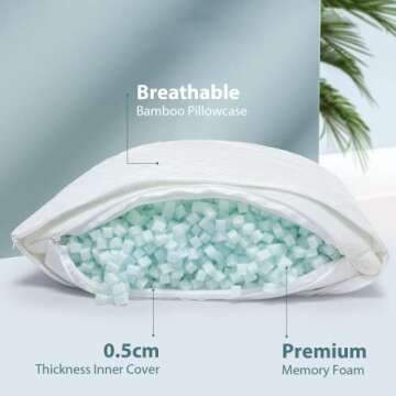 Rainmr Shredded Memory Foam Full Body Pillow – Side Sleeper – Huggable Long Pillow for Body Relief – with Ultra Soft Cooling Cover, 20 x 54 inches