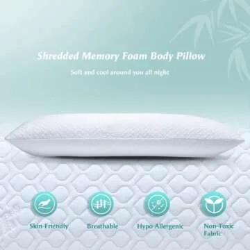 Rainmr Shredded Memory Foam Full Body Pillow – Side Sleeper – Huggable Long Pillow for Body Relief – with Ultra Soft Cooling Cover, 20 x 54 inches