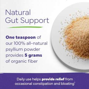 Konsyl Organic Psyllium Husk Powder, 5g of Plant Based Soluble Fiber per Serving – USDA Organic, N...