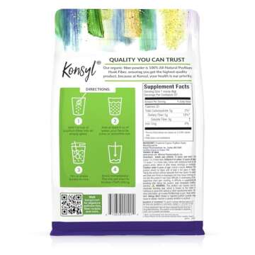 Konsyl Organic Psyllium Husk Powder, 5g of Plant Based Soluble Fiber per Serving – USDA Organic, Non-GMO, Gluten Free, Sugar Free, Vegan, 12 Ounce (Pack of 1)