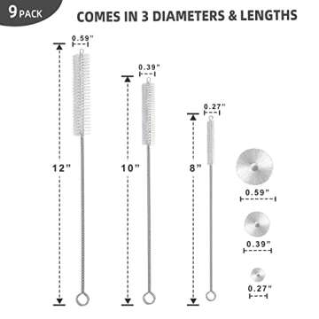 9-Piece Straw Cleaner Brush Kit for Stanley - (3-Size) Extra Long Pipe Cleaners, Straw Cleaning Brush for Tumbler, Sippy Cup, Bottle and Tube