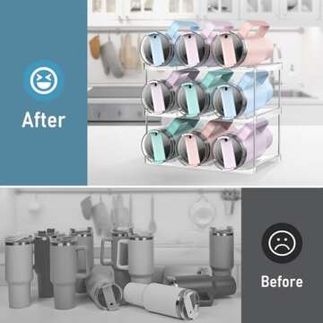 HAILMAJOR Upgraded Larger Water Bottle Organizer for Stanley 40 oz Tumbler with Handle, Stanley Cup Organizer for Cabinet, Kitchen Storage for Accessories, Tumbler Mug Cup Hold 9