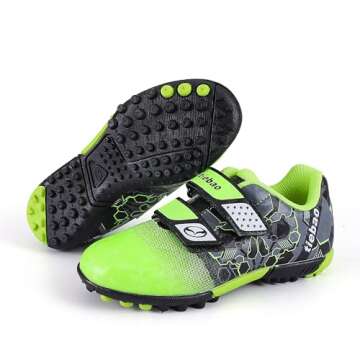 MiFeloo Kids TF Soccer Cleats Indoor Toddler Turf Soccer Shoes Little Boys Girls Green/Black 13.5(M)...