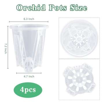 pavtner Orchid Pot 6.3Inch 4 Pack, Clear Platics Orchid pots with Holes, Planter Pot for Repotting Orchids and Other Flowers