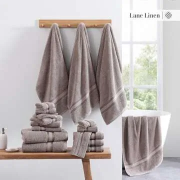 LANE LINEN Luxury Bath Towels Set - 12 Piece Set, 100% CottonBathroom Towels, Zero Twist, Shower Towels, Extra Absorbent Bath Towel, Super Soft, 4 Bath Towels, 4 Hand Towels, 4 Wash Cloths - Platinum