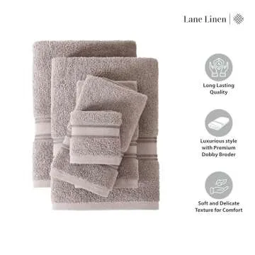 LANE LINEN Luxury Bath Towels Set - 12 Piece Set, 100% CottonBathroom Towels, Zero Twist, Shower Towels, Extra Absorbent Bath Towel, Super Soft, 4 Bath Towels, 4 Hand Towels, 4 Wash Cloths - Platinum
