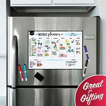 Cinch! 17x12-Inch Magnetic Weekly Planner for Fridge - Weekly Calendar and Meal Planner - Stain Resistant Dry Erase Whiteboard with 4 Fine Tip Markers and Eraser for Easy Scheduling