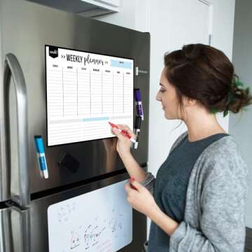 Cinch! 17x12-Inch Magnetic Weekly Planner for Fridge - Weekly Calendar and Meal Planner - Stain Resistant Dry Erase Whiteboard with 4 Fine Tip Markers and Eraser for Easy Scheduling