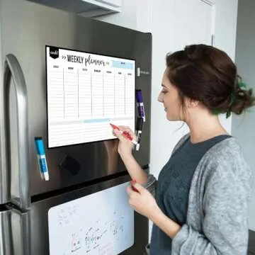 Cinch! 17x12-Inch Magnetic Weekly Planner for Fridge - Weekly Calendar and Meal Planner - Stain Resistant Dry Erase Whiteboard with 4 Fine Tip Markers and Eraser for Easy Scheduling