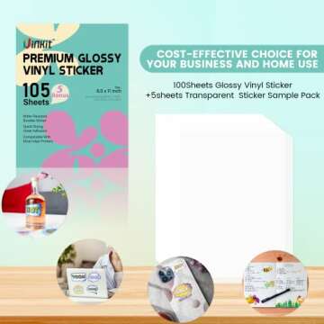 Uinkit 105 Sheets Premium Printable Vinyl Sticker Paper for Inkjet Printer Cricut,included 100Sheets...