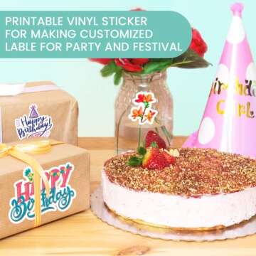 Uinkit 105 Sheets Premium Printable Vinyl Sticker Paper for Inkjet Printer Cricut,included 100Sheets Glossy and 5Sheets Transparent Label Waterproof Adhesive Dries Quickly Tear-Resistant, Removable