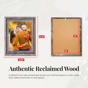 BarnwoodUSA LLC Farmhouse Rustic Signature Picture Frame, Reclaimed Wood Photo Frame—Wooden Wall F...