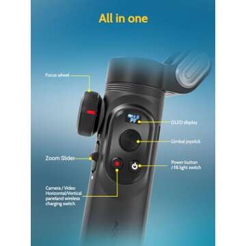 AOCHUAN Gimbal Stabilizer for Smartphone, Gimbal w/Wireless Charging iPhone Gimbal for iPhone 15 Pro Max/Android Foldable 3-Axis Handheld Phone Gimbal for Video Recording Face Tracking-Smart X Pro