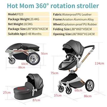 Hot Mom Baby Stroller 360 Rotation Function Pushchair Pram(Dark Grey)