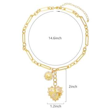 BONJOULRY Chunky Gold Sun Heart Pendent Charm Necklace for Women 18K Gold Plated Choker Necklace Heart Charm Necklace Thick Paperclip Chain Necklace